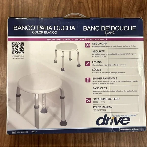{Drive Medical} RTL12004KD Handicap Bathroom Stool, White - Picture 4 of 7